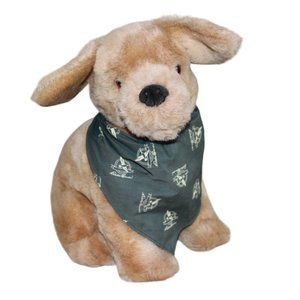 Gund 1992 Eddie Bauer Tan Puppy Dog Plush Stuffed Animal Green Scarf 12.5" FLAW